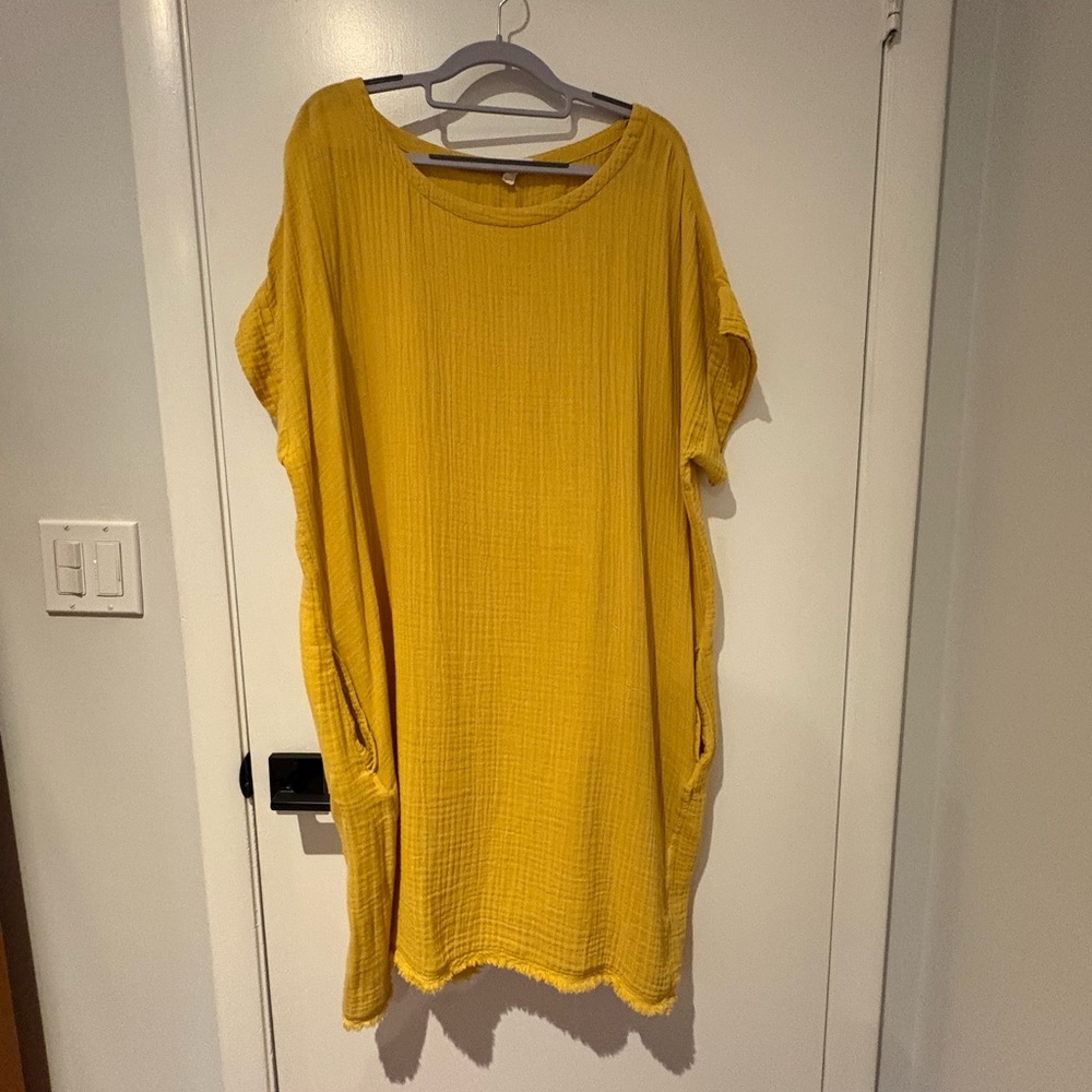 Eileen Fisher Mustard dress/top.SZ xl. 100% Organic organza.